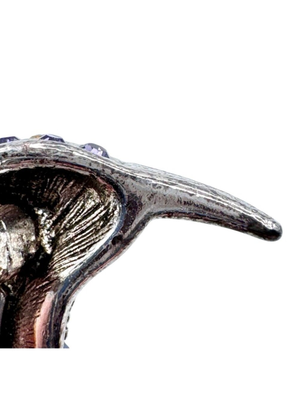 Monet Hummingbird Brooch Pin Silver Tone Pave Purple Blue Green Rhinestones 1" - Picture 8 of 16
